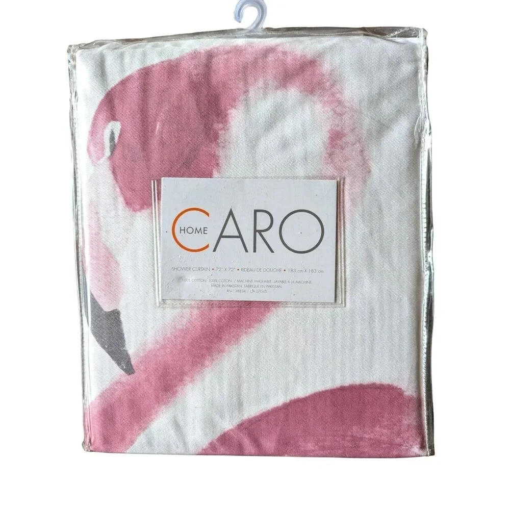 Caro Home Flamingo Shower Curtain 72-in Sq. Blue Green Stripes Cotton Bath NIP